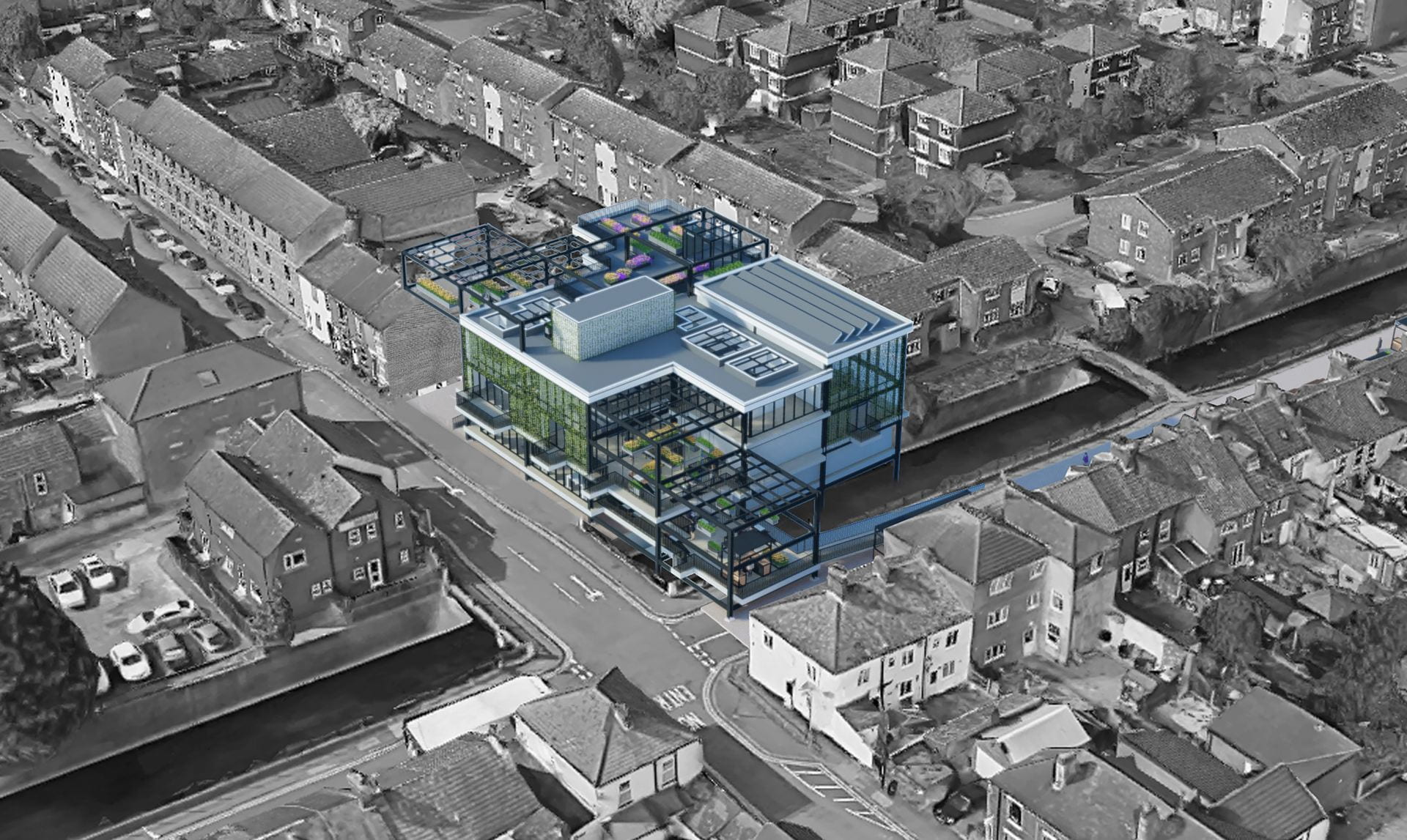 Aerial View showing where the proposed building would sit in Sincil bank