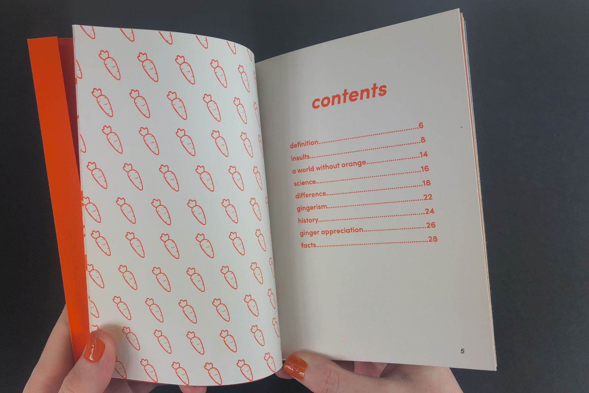 The contents page of a book with pictures of carrots.