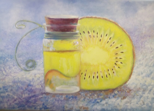 A slice of Kiwi, still life, oil on canvas 2020