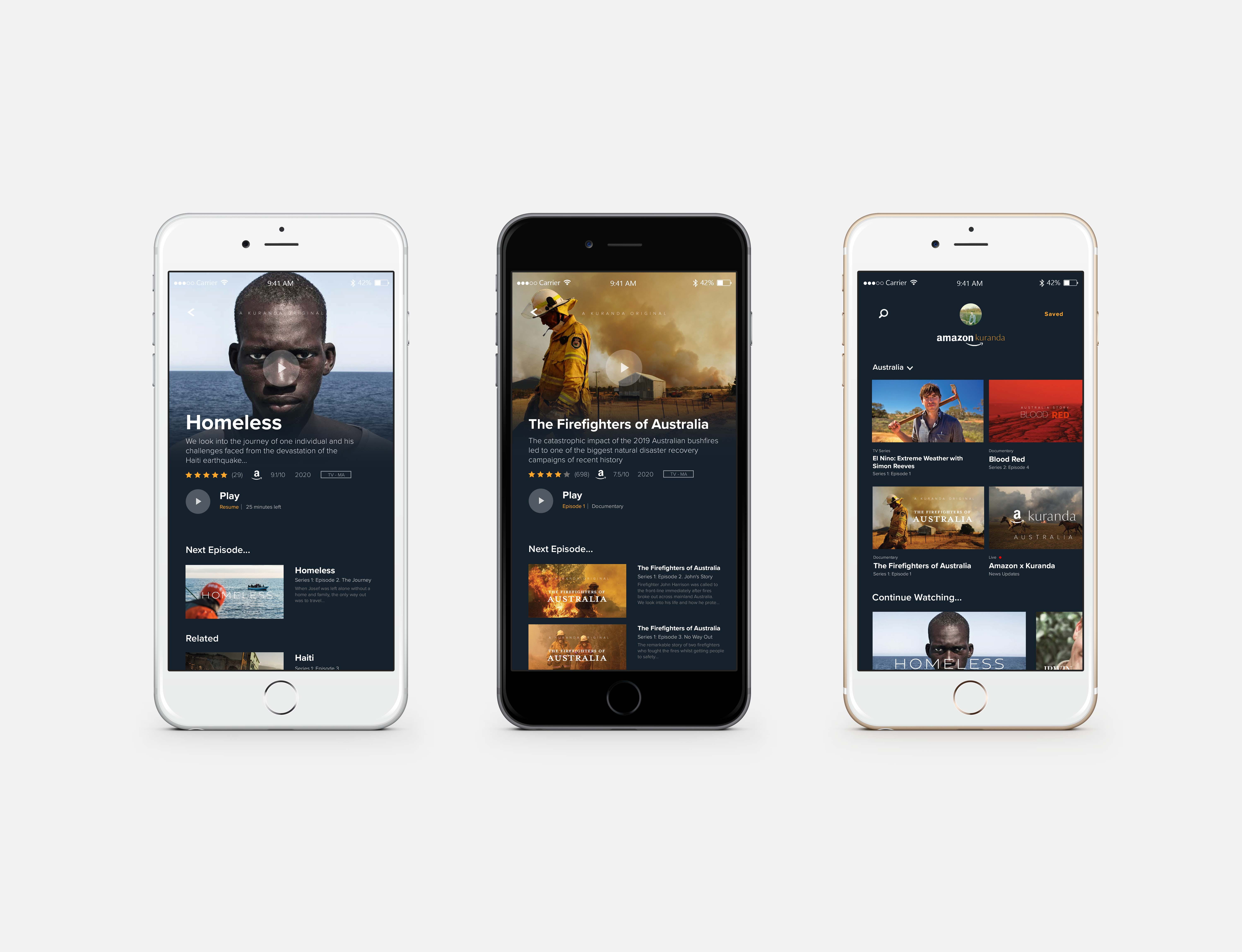 Interactive UI and Application Design, streaming services displayed on an iPhone screen.