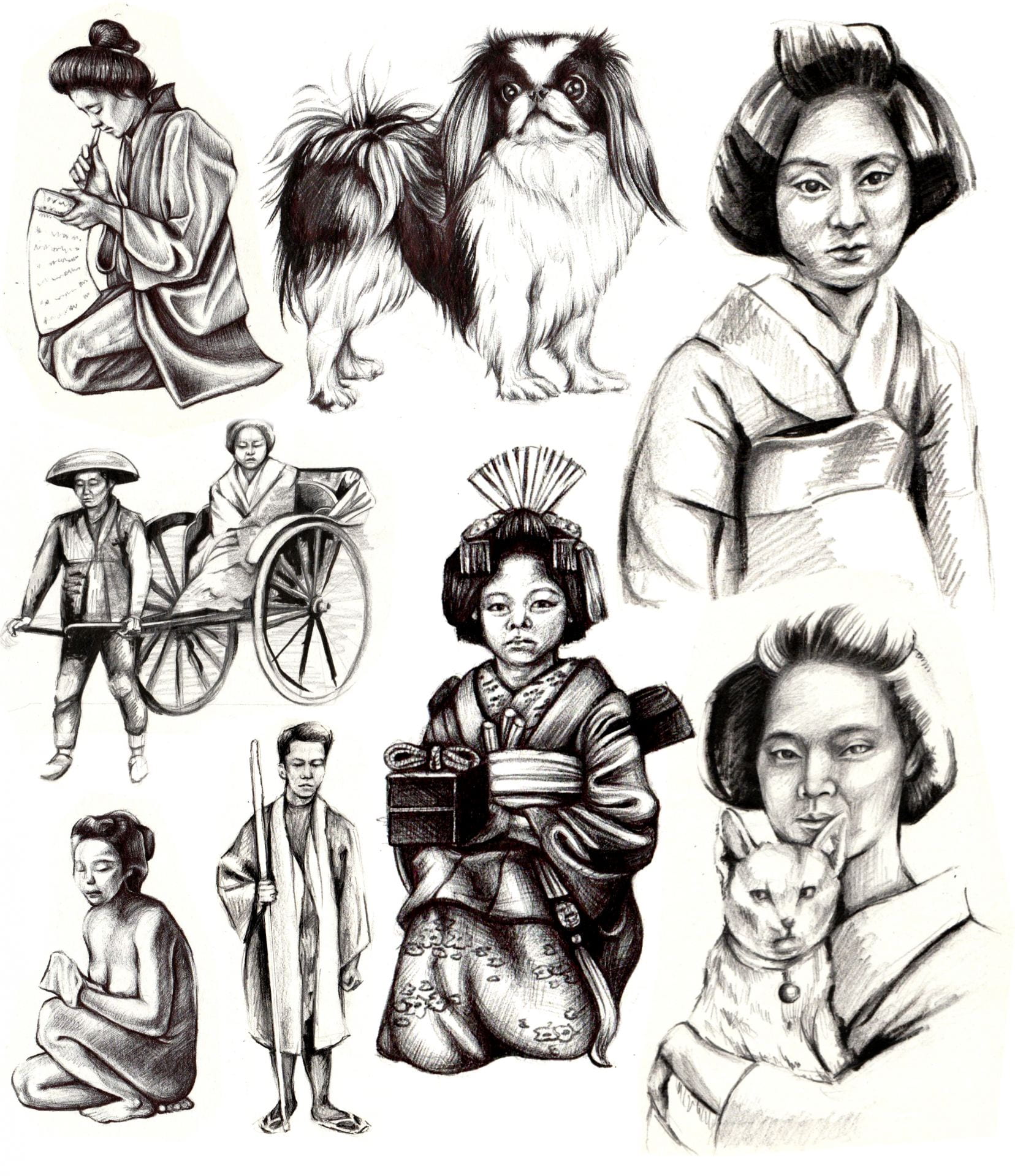 Assorted sketches exploring the people of the Yoshiwara.