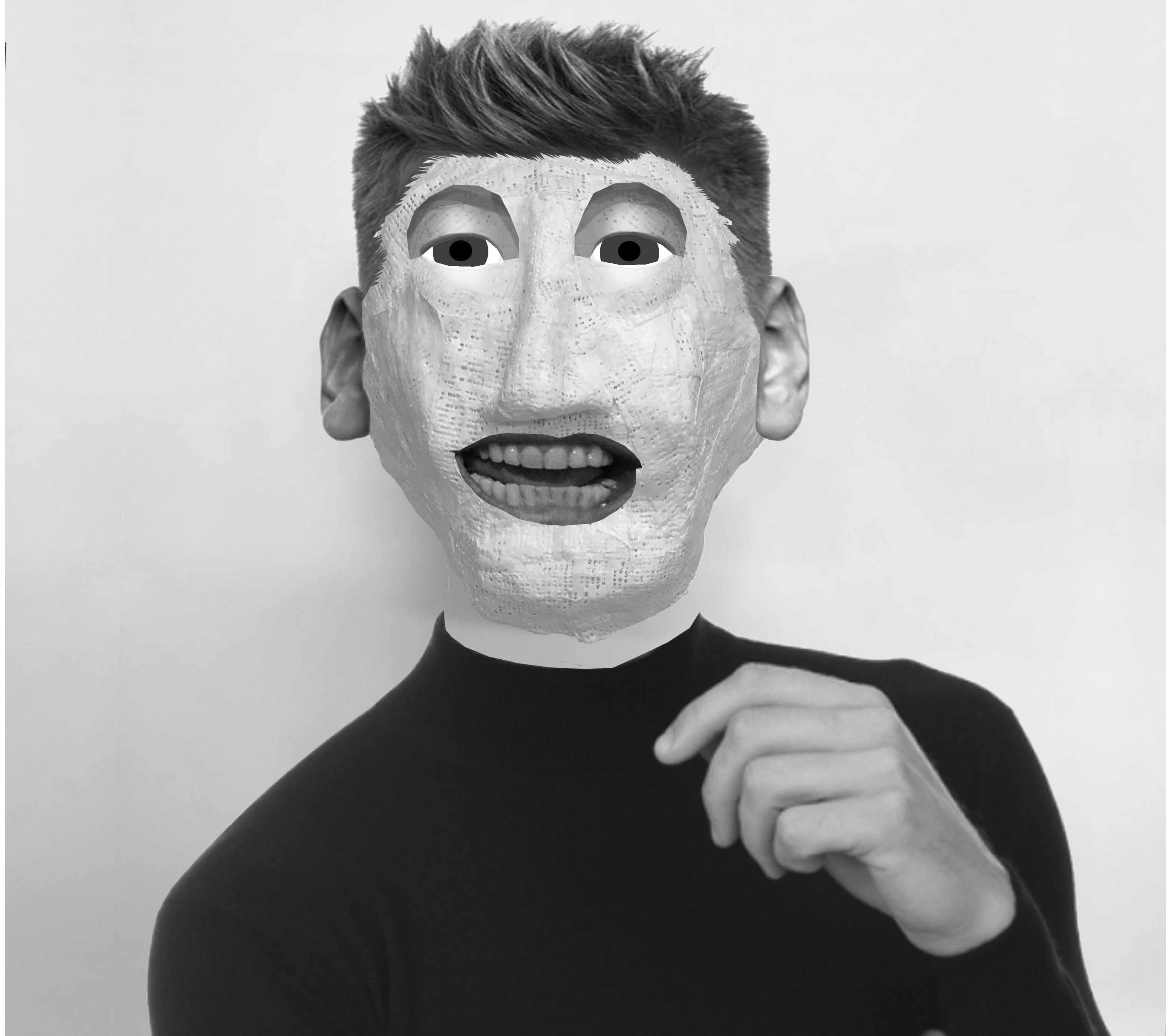 Abstract paper mache head photographed on a human body