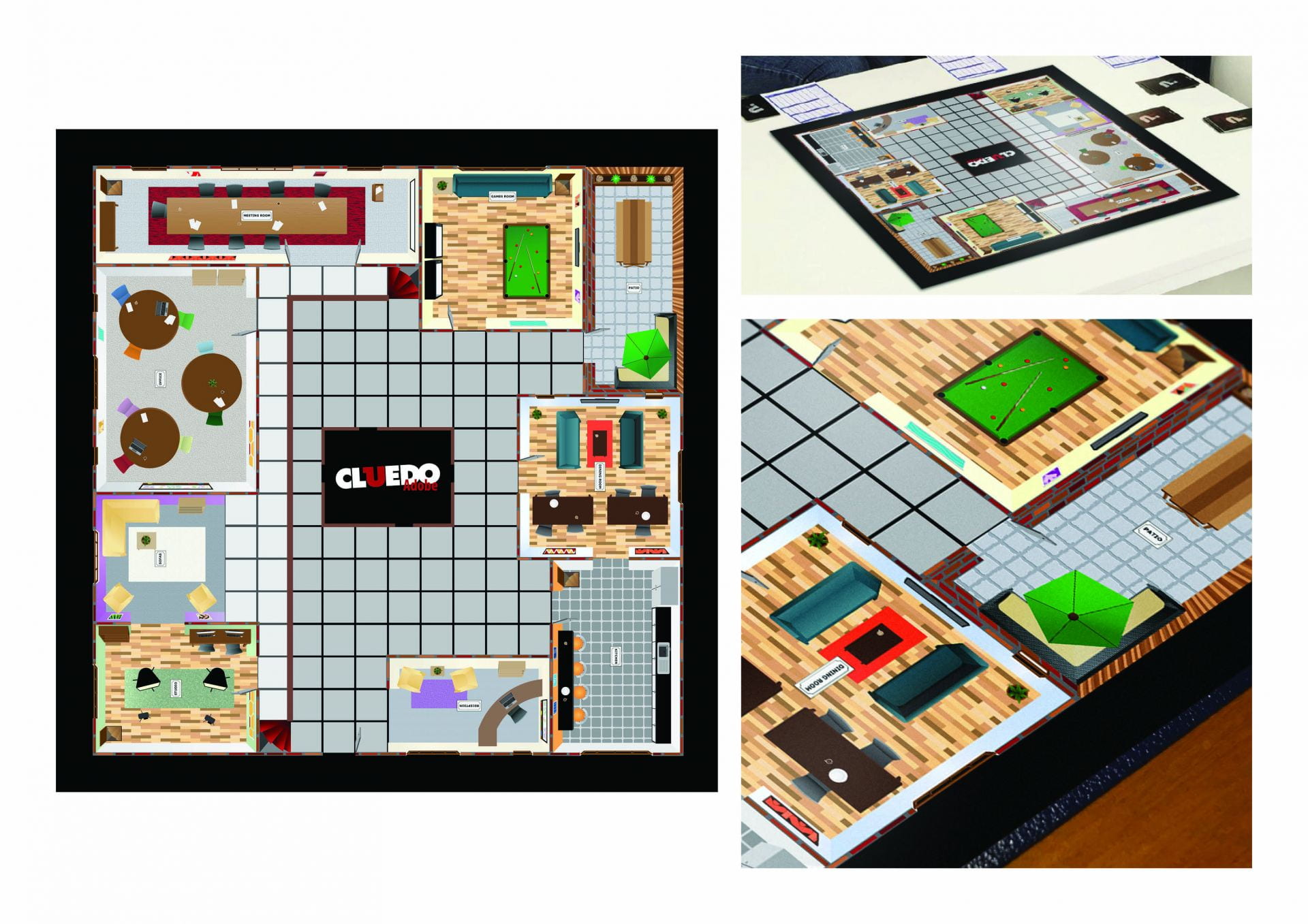 Adobe version of the board game Cluedo set in an office building environment.