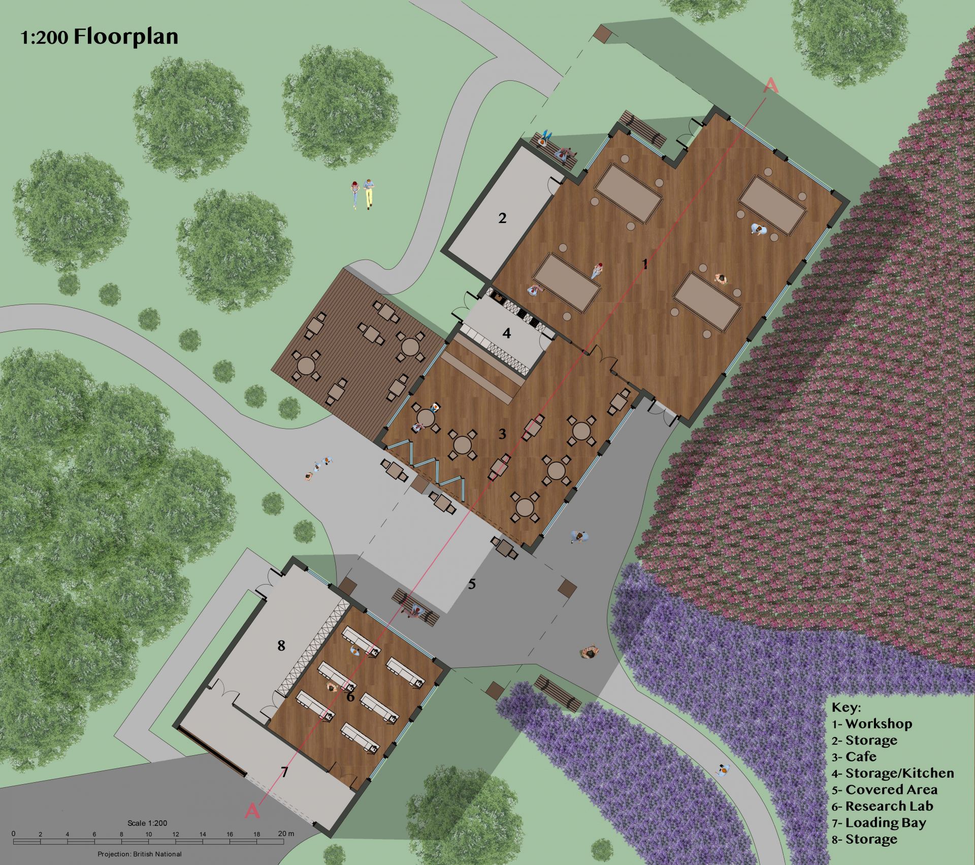 This is the Floorplan of the building. Showing a research/visitors centre.