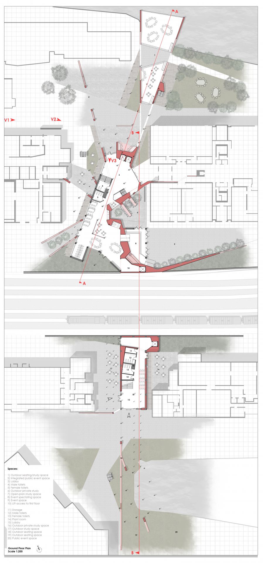 The ground floor plan showing a part journey through the project