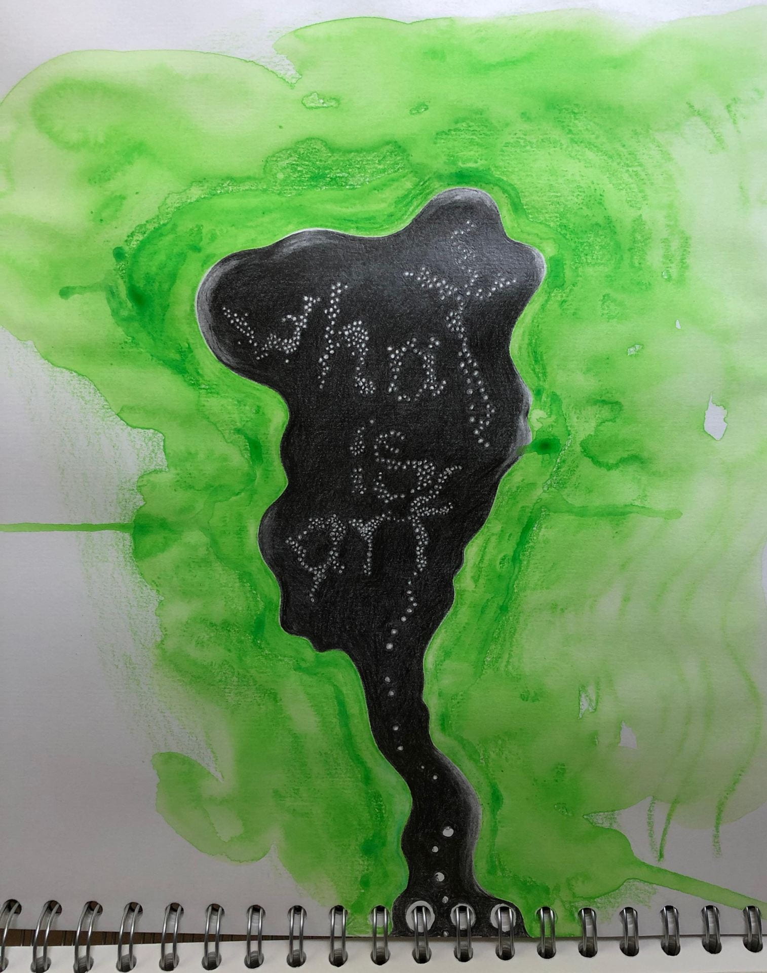 A green and black painting with the caption 'What is art' 