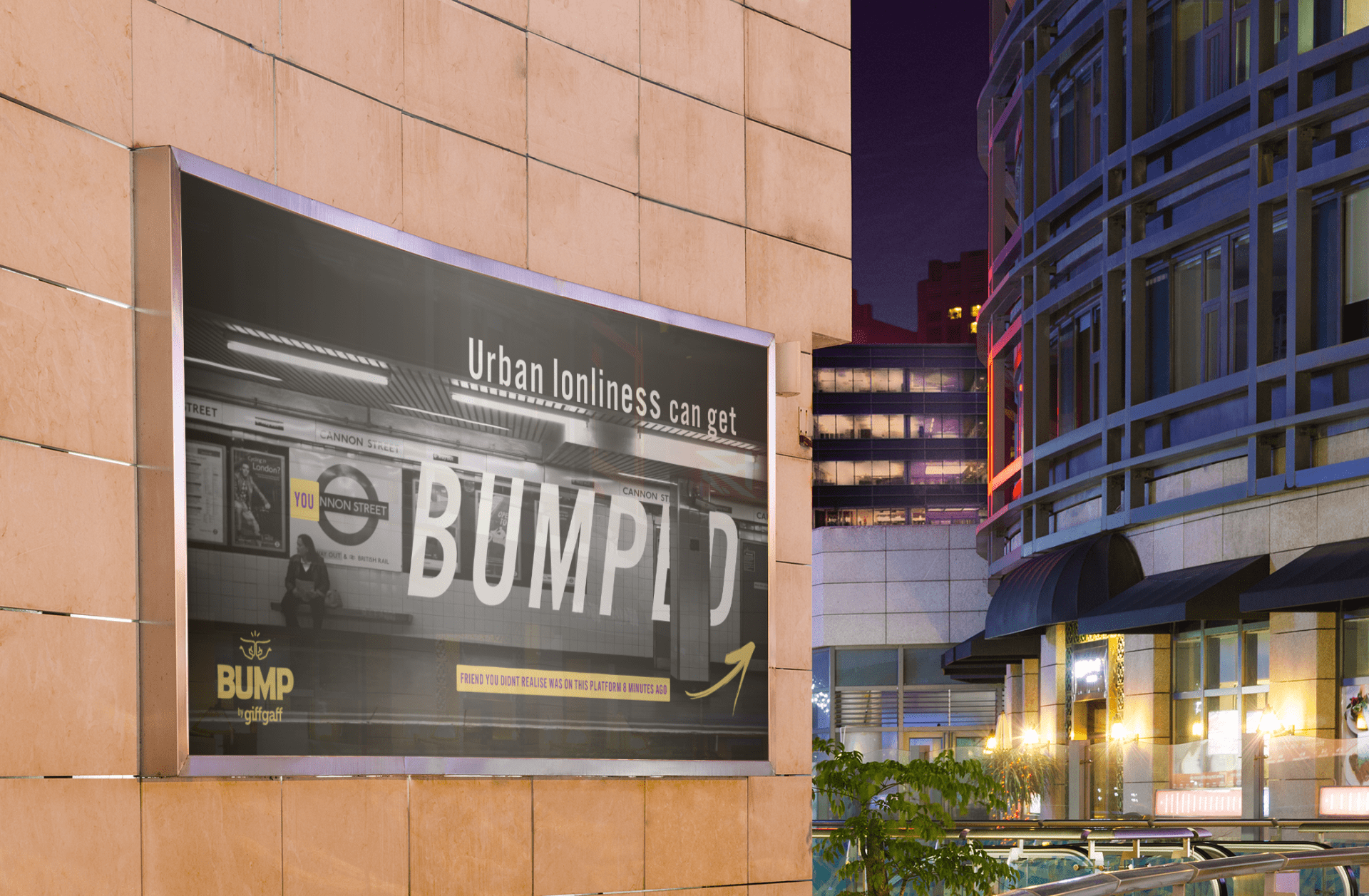Digitally rendered advert of 'bump' campaign on a poster in a city