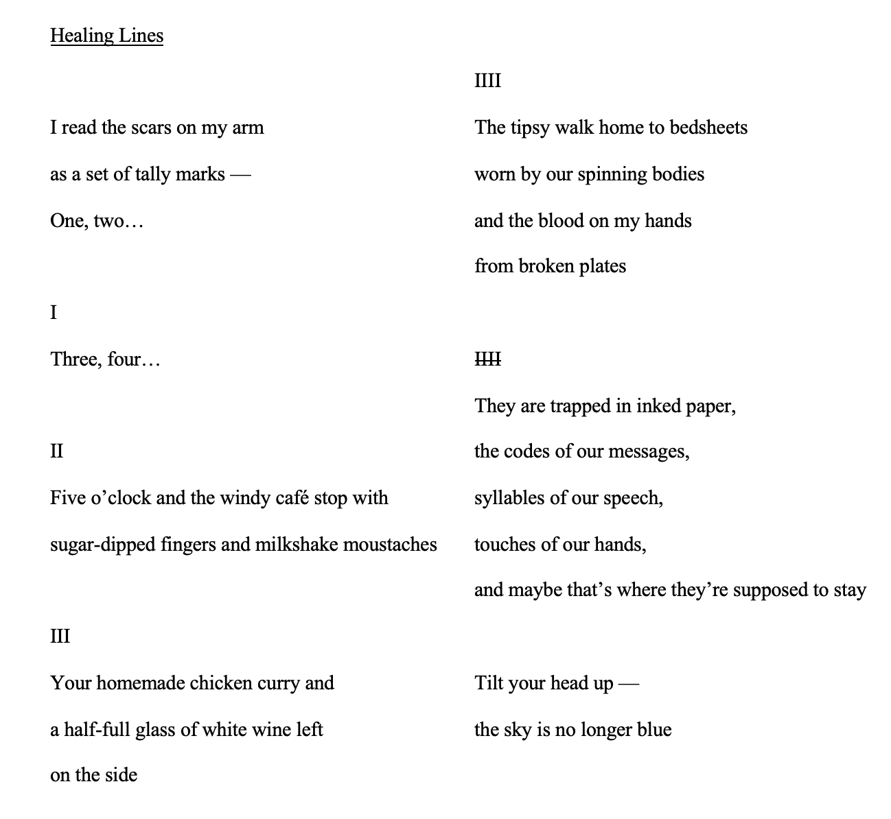 Poem titled 'Healing Lines'.