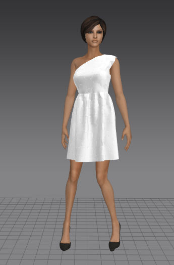 Digital images of a model wearing a white dress.