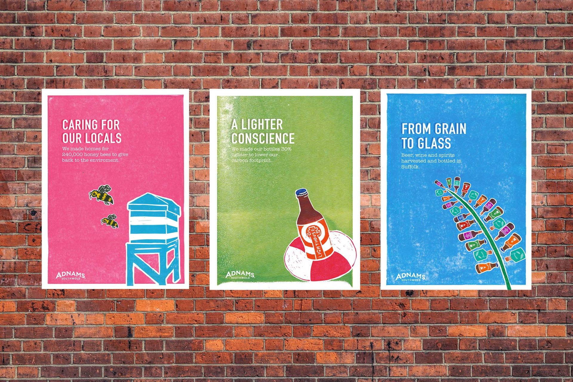 Adnams lino printed poster designs, D&AD New Blood 2018.