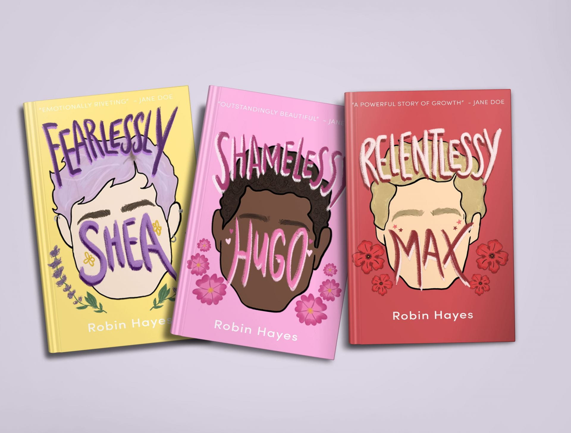 Yellow, pink and red Book cover designs.