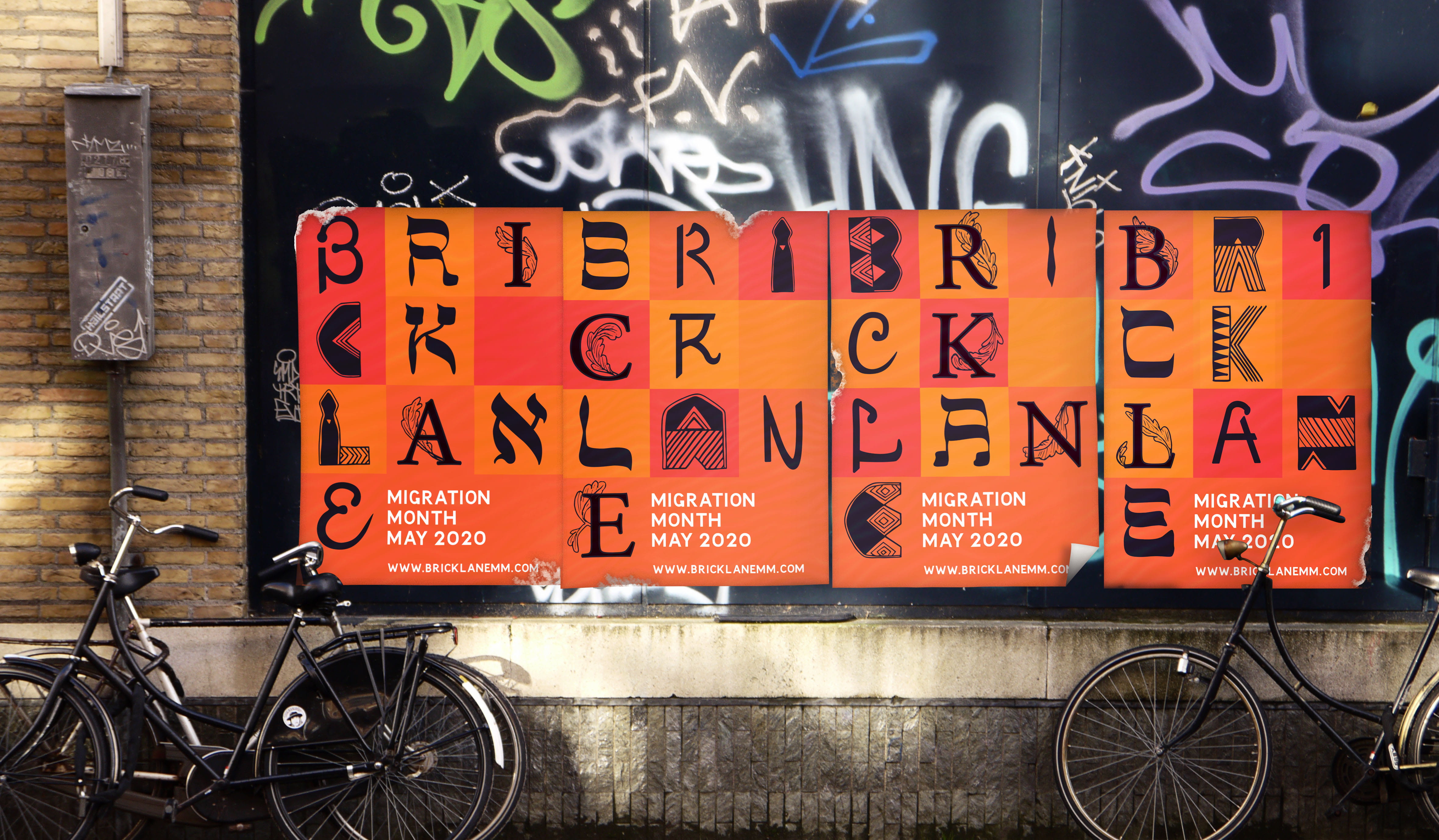 Brick Lane typographic posters, hand draw typography. ISTD 2020.