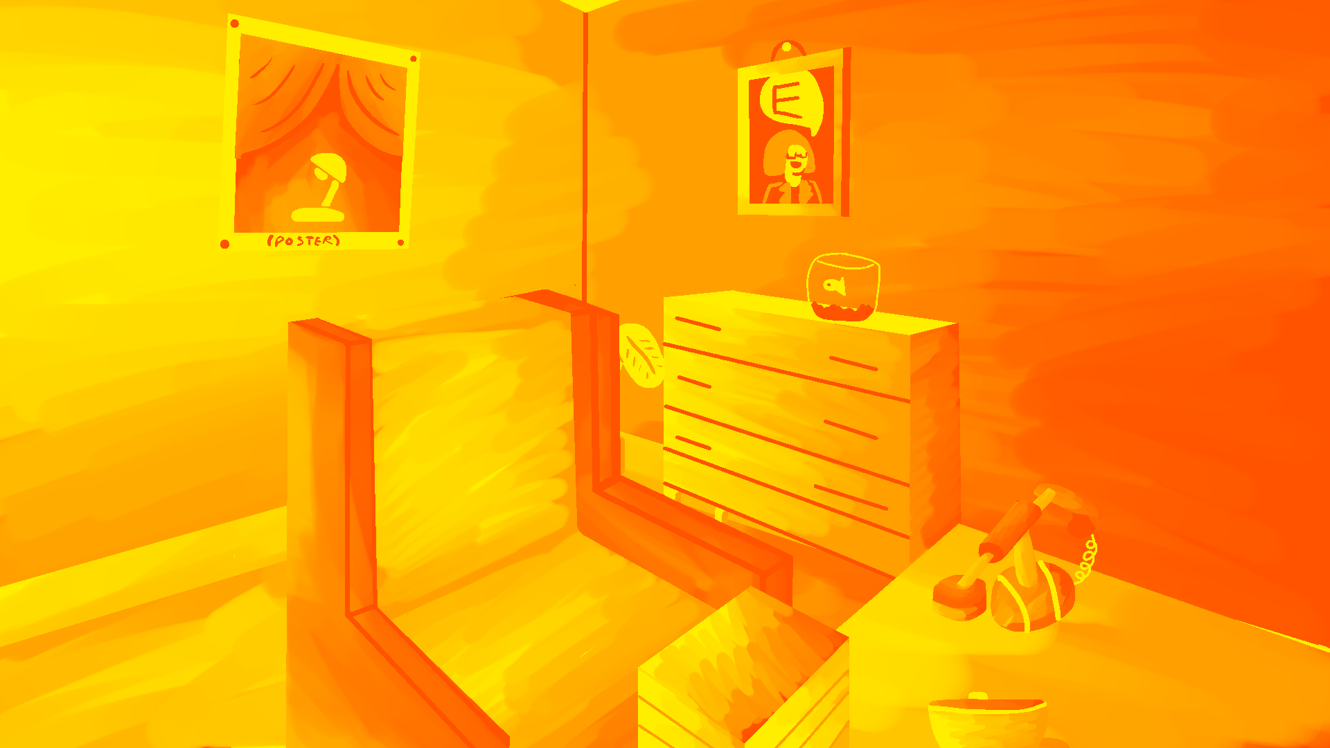 Illustration of an office in shades of orange.