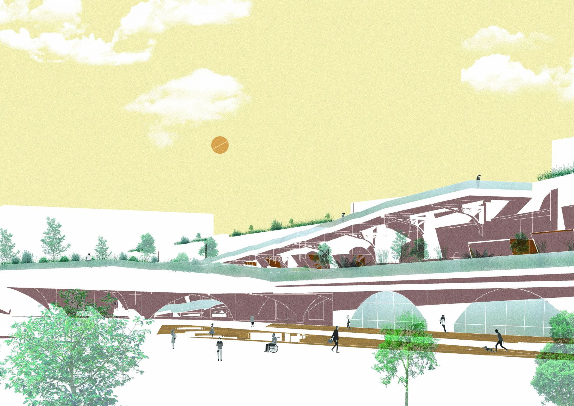 An illustration showing a viaduct.