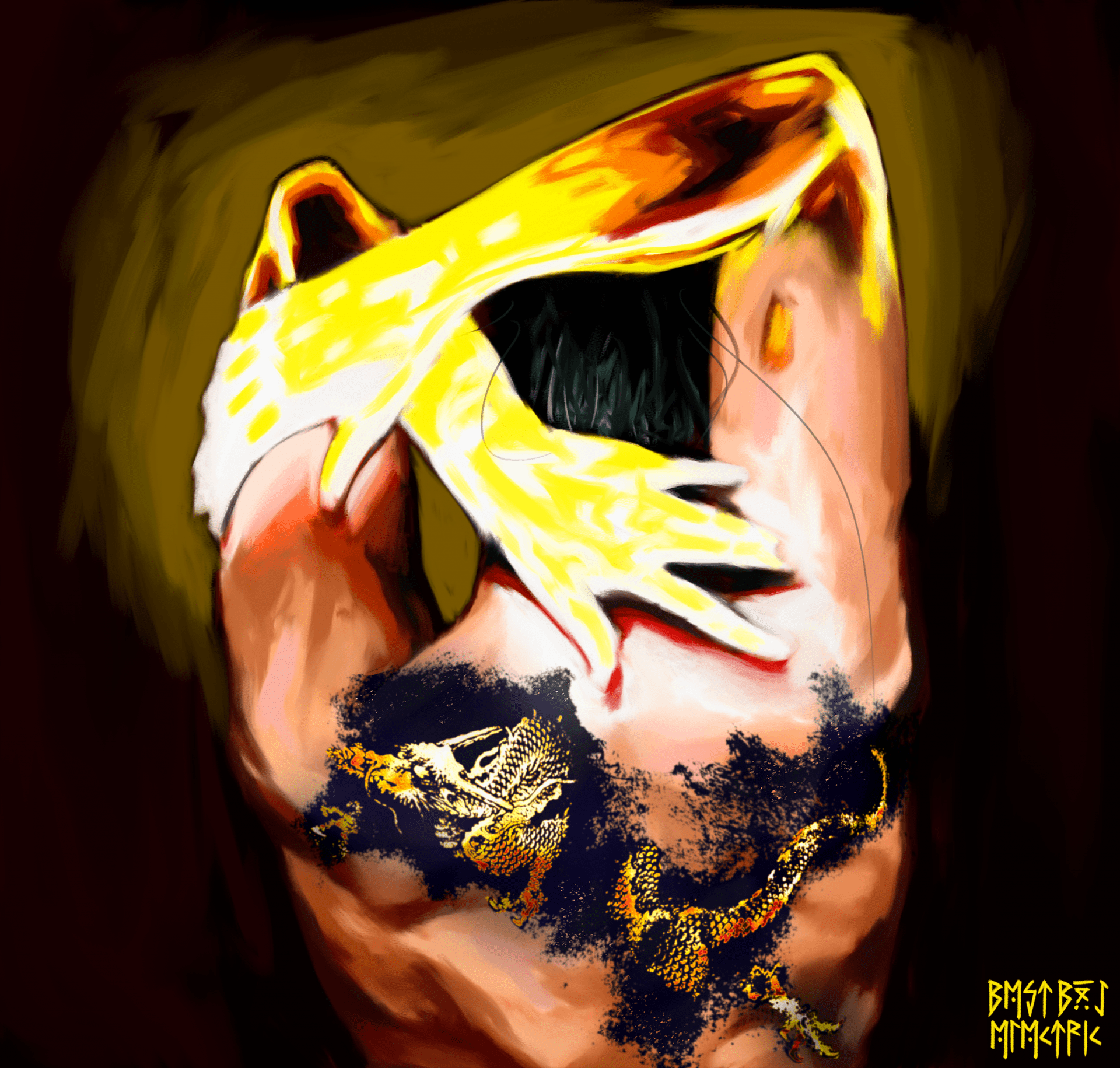 Painting of 'Iron Fist's Back', a piece of concept art painted in Adobe Photoshop to show a potential design for a reimagining of the character.