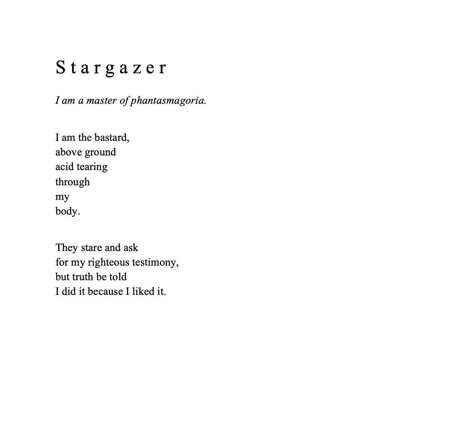 Poem titled 'Stargazer'.